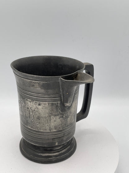 Antique 19th-Century English Pewter Pouring Pint Tankard with Monogram – Circa 1870