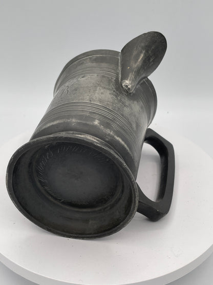 Antique 19th-Century English Pewter Pouring Pint Tankard with Monogram – Circa 1870
