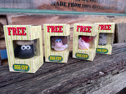 Complete set of four Wallace and Gromit Egg cups in original packaging