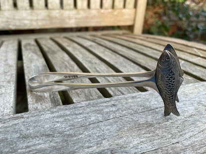 A pair of antique sardine silver plate servers/tongs by B B Co. 13.5cm long