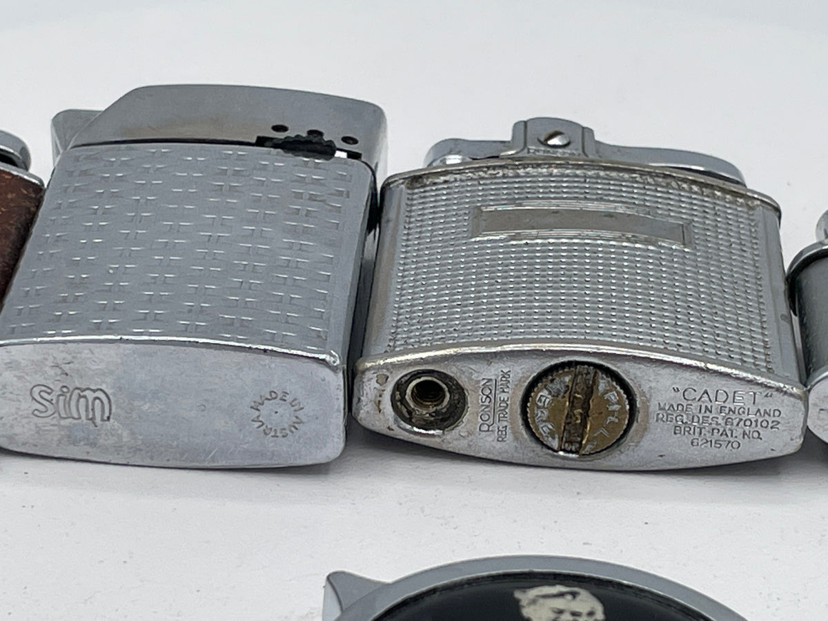 Vintage Sextet of Collectible Pocket Lighters: Ronson, Sim, and Marilyn Monroe Champ – Mid-20th Century & Modern
