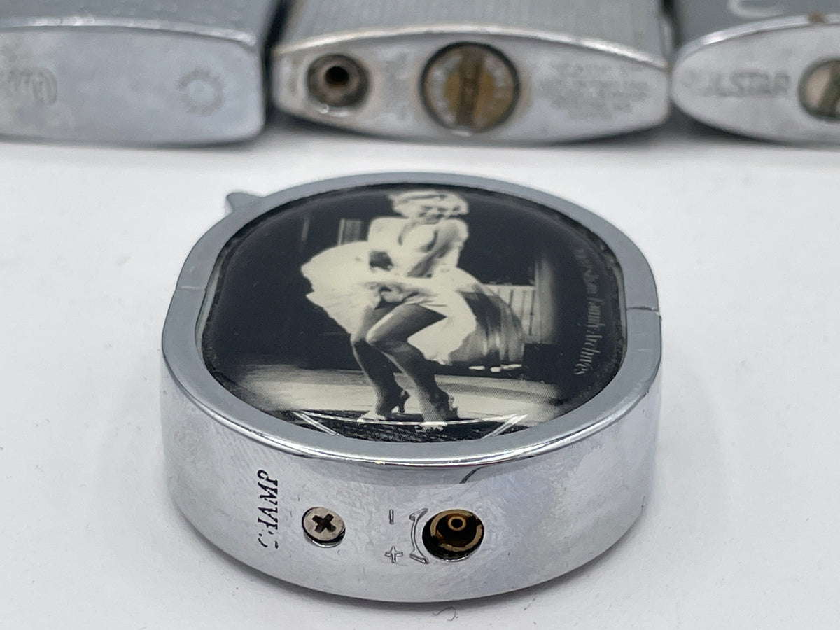 Vintage Sextet of Collectible Pocket Lighters: Ronson, Sim, and Marilyn Monroe Champ – Mid-20th Century & Modern