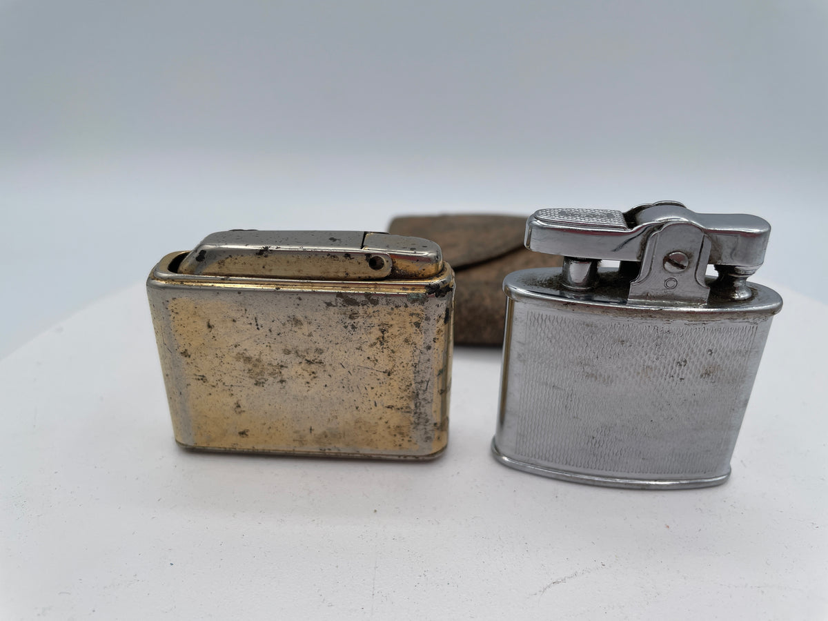 Vintage Pair of Pocket Lighters: Ronson Standard in Fitted Case and Ibelo M23 West German Lighter – Mid-20th Century