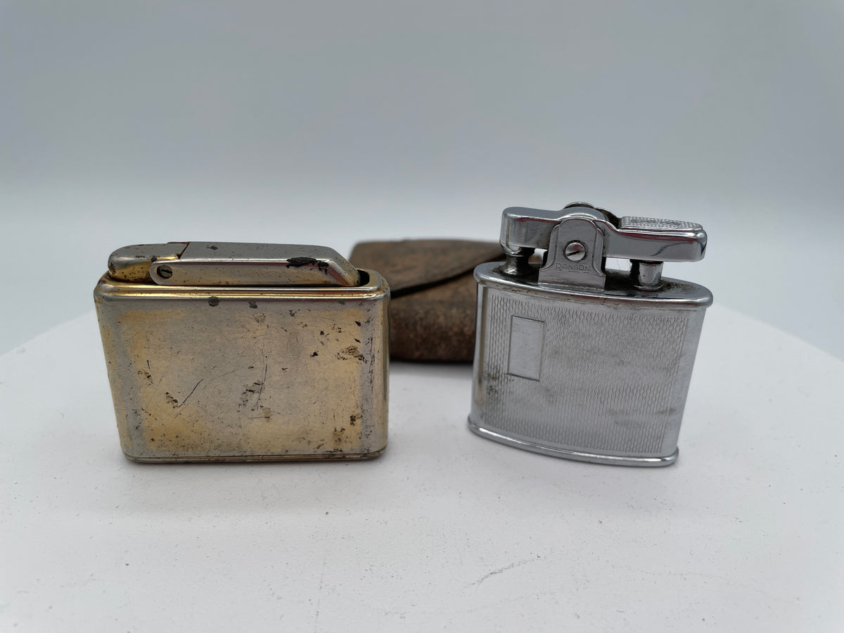Vintage Pair of Pocket Lighters: Ronson Standard in Fitted Case and Ibelo M23 West German Lighter – Mid-20th Century