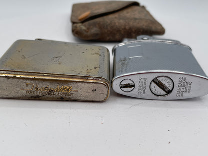 Vintage Pair of Pocket Lighters: Ronson Standard in Fitted Case and Ibelo M23 West German Lighter – Mid-20th Century