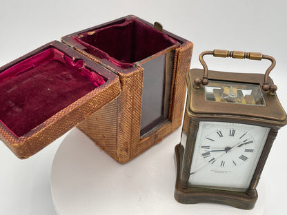 Antique Mappin & Webb Brass Carriage Clock with Original Travel Case and French Movement – Late 19th / Early 20th Century