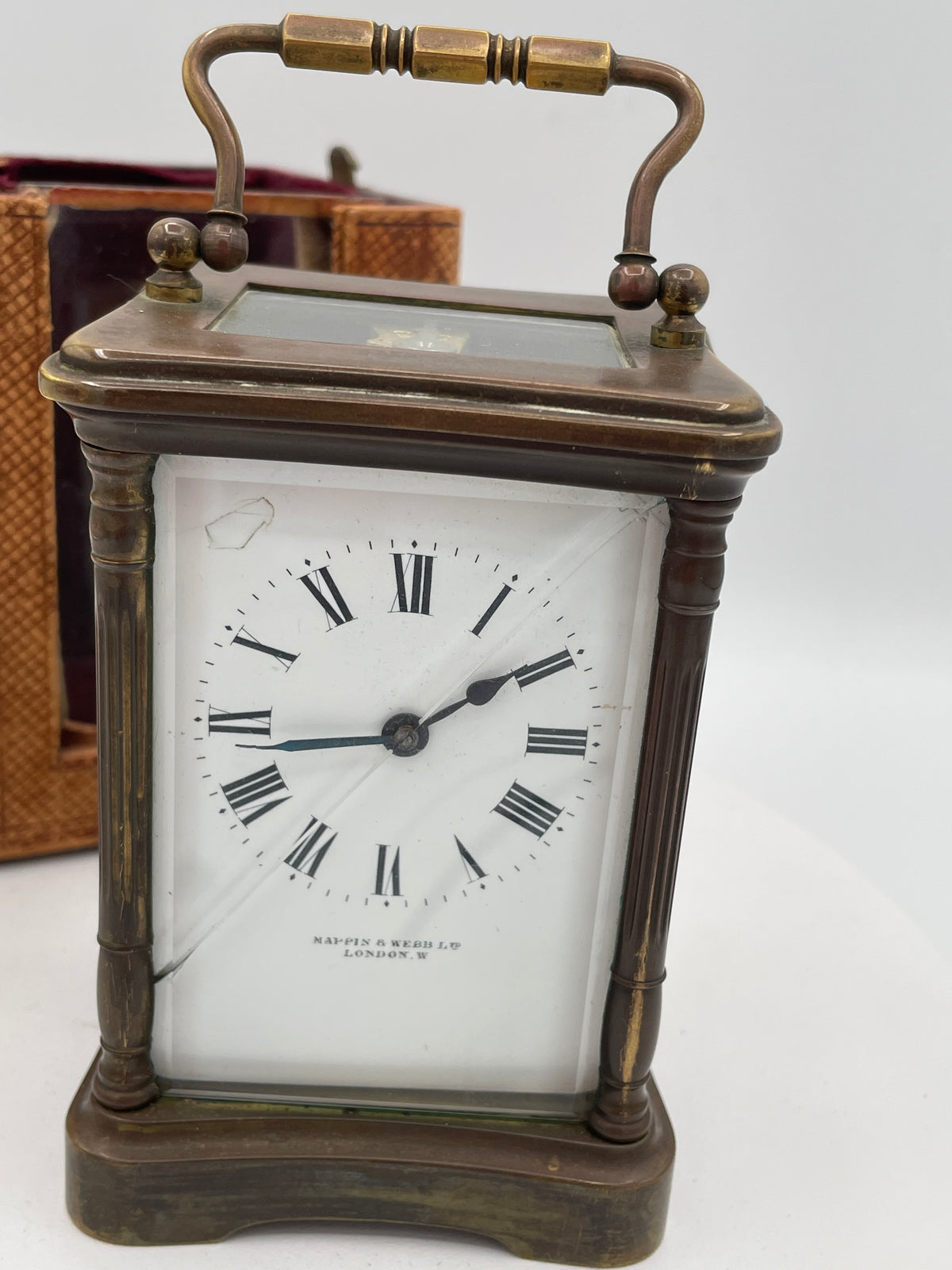 Antique Mappin & Webb Brass Carriage Clock with Original Travel Case and French Movement – Late 19th / Early 20th Century