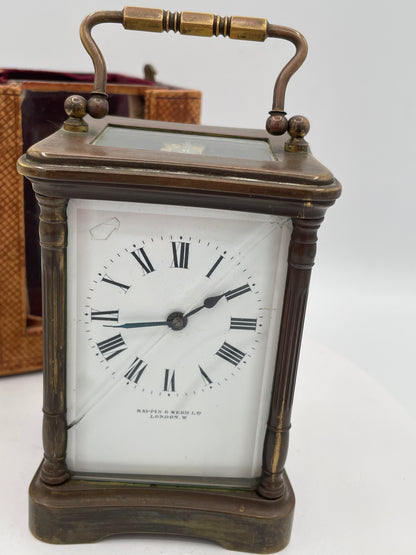 Antique Mappin & Webb Brass Carriage Clock with Original Travel Case and French Movement – Late 19th / Early 20th Century