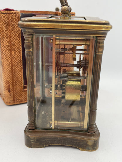 Antique Mappin & Webb Brass Carriage Clock with Original Travel Case and French Movement – Late 19th / Early 20th Century