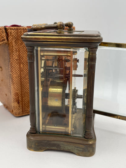 Antique Mappin & Webb Brass Carriage Clock with Original Travel Case and French Movement – Late 19th / Early 20th Century
