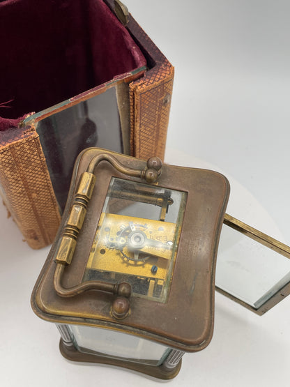 Antique Mappin & Webb Brass Carriage Clock with Original Travel Case and French Movement – Late 19th / Early 20th Century