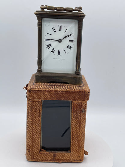 Antique Mappin & Webb Brass Carriage Clock with Original Travel Case and French Movement – Late 19th / Early 20th Century