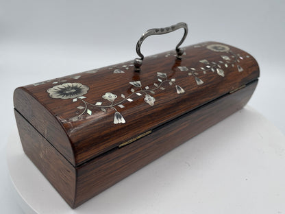 Antique Victorian Rosewood and Mother-of-Pearl Inlaid Domed Glove Box with Original Marbled Lining – Circa 1850–1880