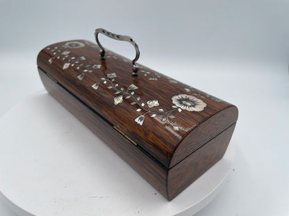 Antique Victorian Rosewood and Mother-of-Pearl Inlaid Domed Glove Box with Original Marbled Lining – Circa 1850–1880