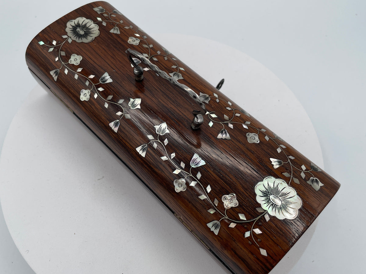 Antique Victorian Rosewood and Mother-of-Pearl Inlaid Domed Glove Box with Original Marbled Lining – Circa 1850–1880