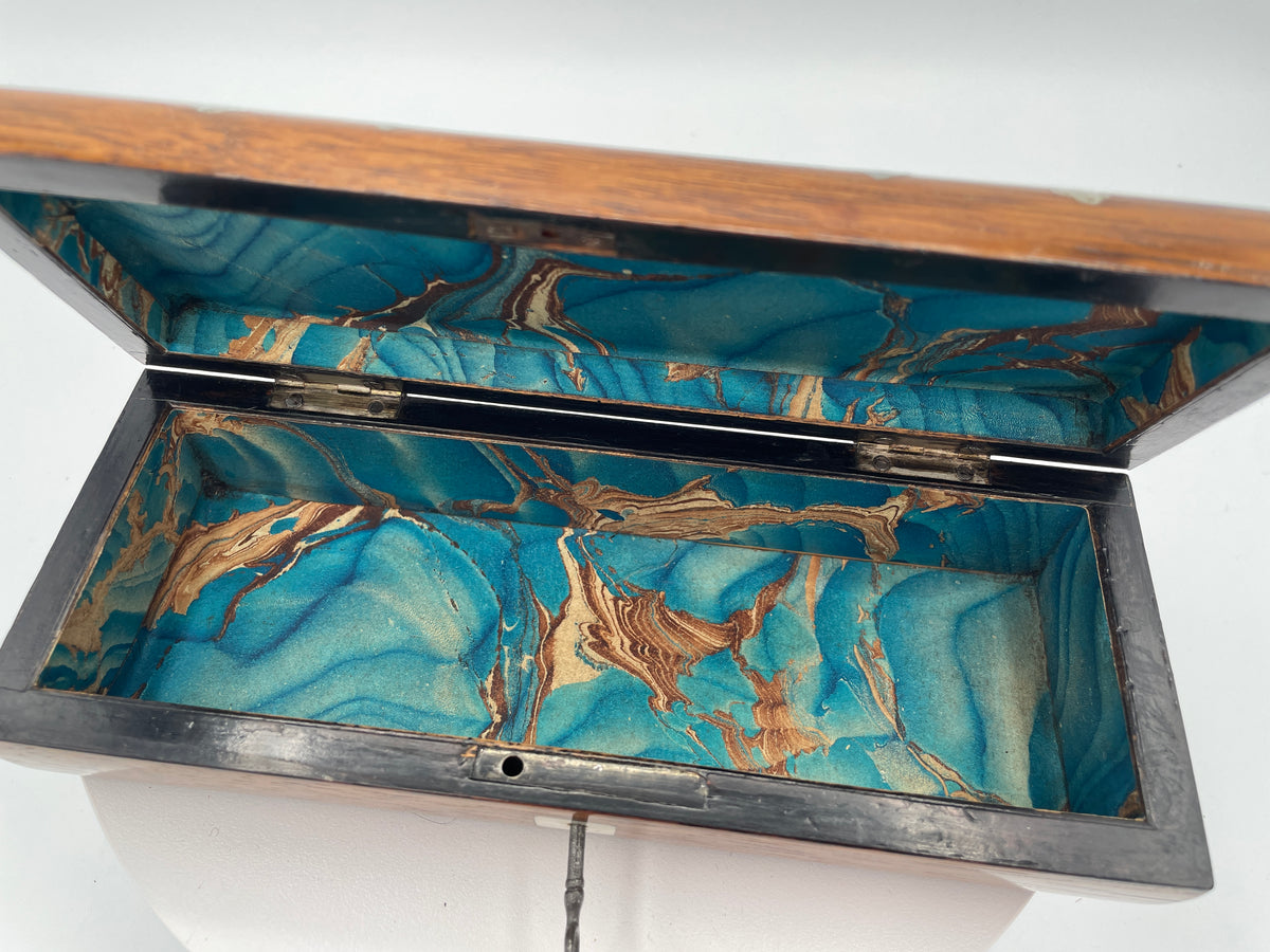 Antique Victorian Rosewood and Mother-of-Pearl Inlaid Domed Glove Box with Original Marbled Lining – Circa 1850–1880