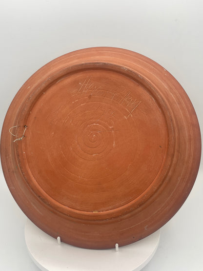 Vintage 1980s Studio Art Pottery Charger – Hand-Painted Paul Roche Heron Pottery Folk Art Bird Plate (Over 30 cm)