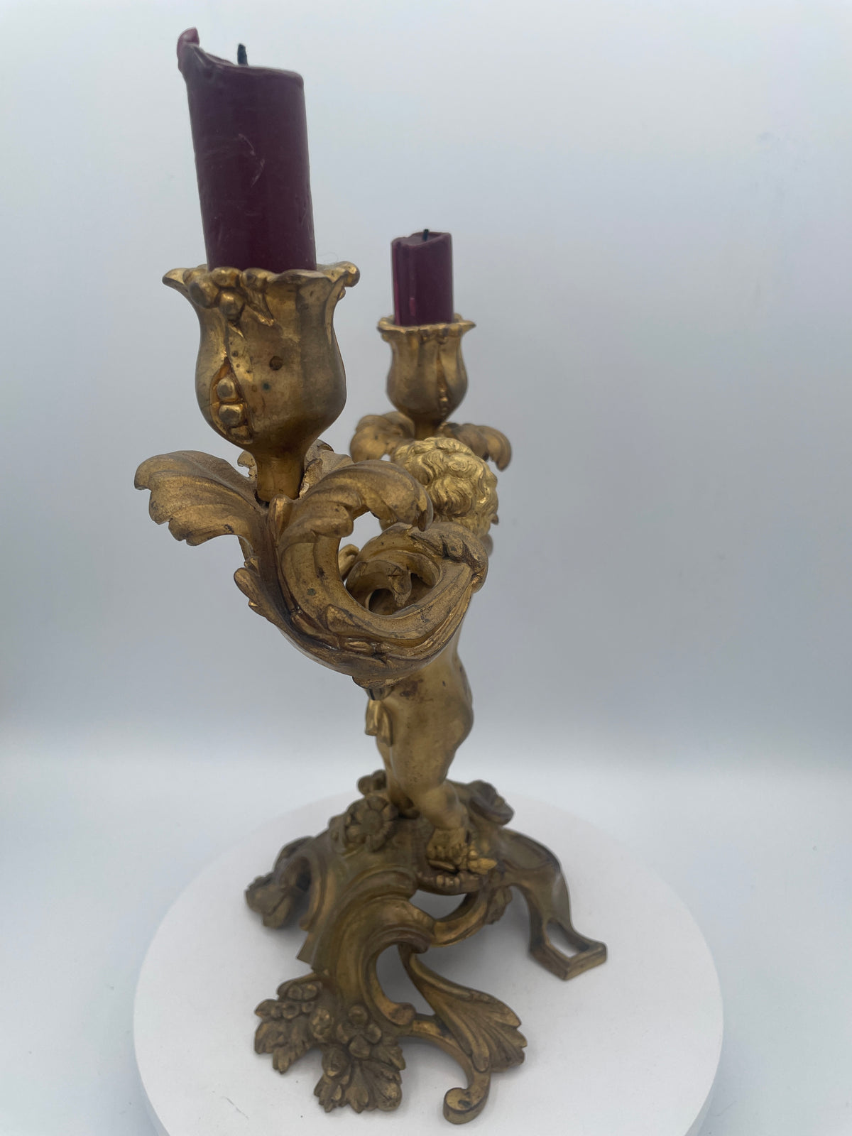 Vintage French Rococo Style Cherub Candelabra – 26cm Twin-Light Gilt Metal Table Centerpiece