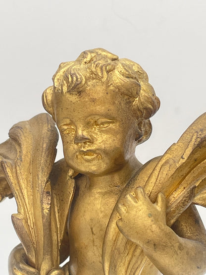 Vintage French Rococo Style Cherub Candelabra – 26cm Twin-Light Gilt Metal Table Centerpiece