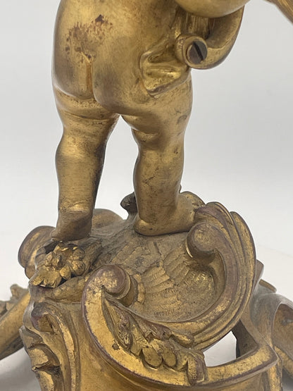 Vintage French Rococo Style Cherub Candelabra – 26cm Twin-Light Gilt Metal Table Centerpiece