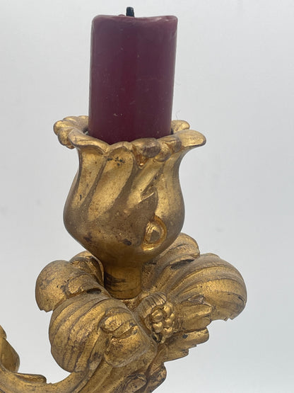 Vintage French Rococo Style Cherub Candelabra – 26cm Twin-Light Gilt Metal Table Centerpiece