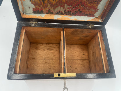George III Inlaid Mahogany Rectangular Tea Caddy – Inlaid Patera Motifs & Twin Compartments c1790