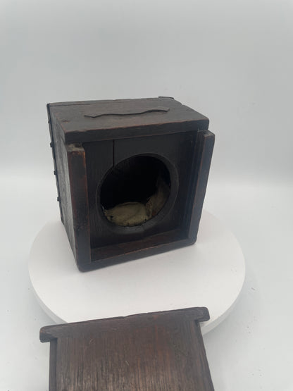 Vintage Homemade Folk Art Pocket Watch Stand and Travel Case – 1920s/1930s Wooden Mantel Display