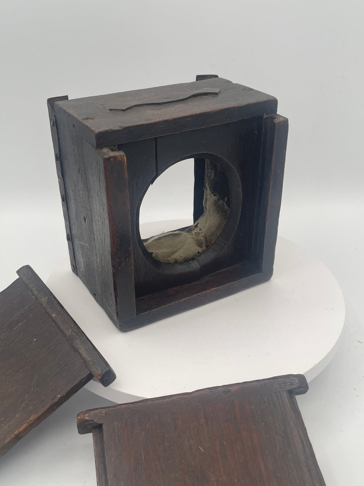 Vintage Homemade Folk Art Pocket Watch Stand and Travel Case – 1920s/1930s Wooden Mantel Display