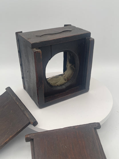 Vintage Homemade Folk Art Pocket Watch Stand and Travel Case – 1920s/1930s Wooden Mantel Display