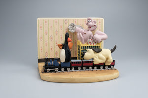Vintage Wallace and Gromit Ornament by C and T.M. depicting train chase scene