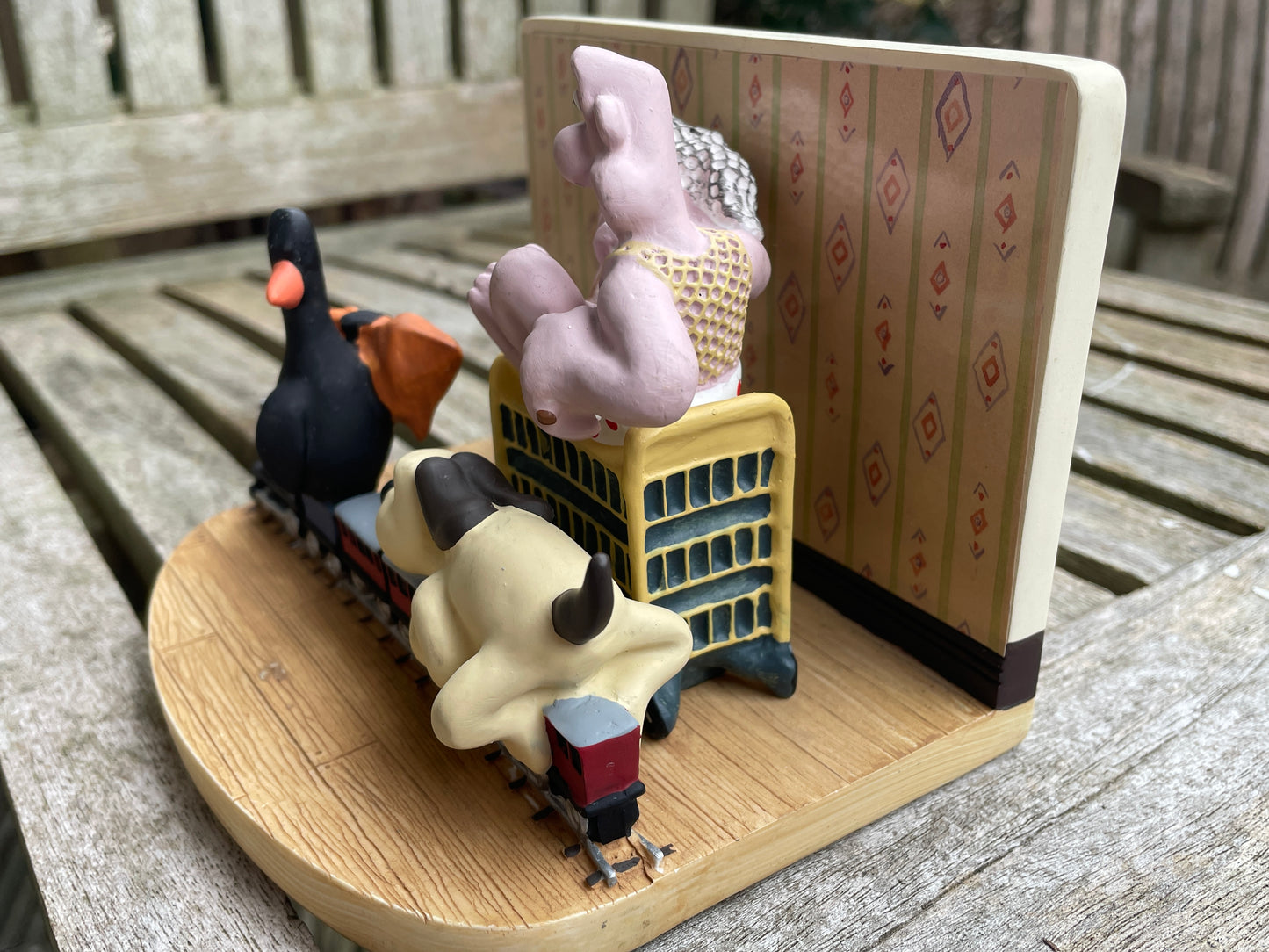 Vintage Wallace and Gromit Ornament by C and T.M. depicting train chase scene