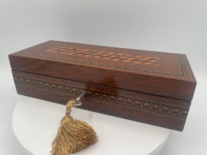 Antique Victorian Tunbridge Ware Mosaic Inlaid Box / Glove Box – 23.5cm Cube Mosaic & Cubes c1870