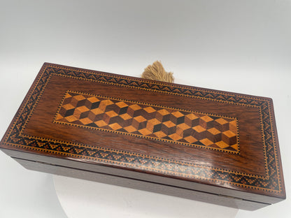 Antique Victorian Tunbridge Ware Mosaic Inlaid Box / Glove Box – 23.5cm Cube Mosaic & Cubes c1870