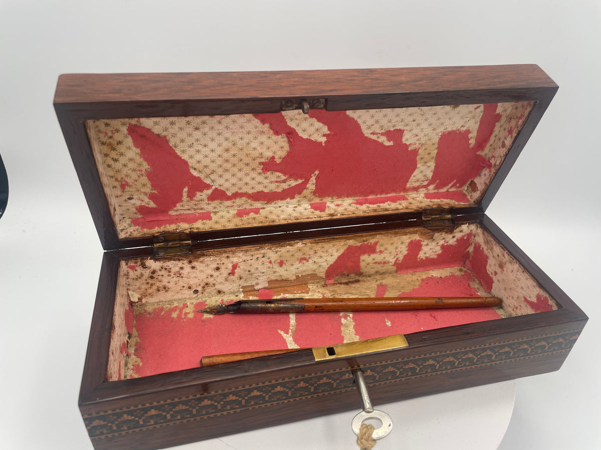 Antique Victorian Tunbridge Ware Mosaic Inlaid Box / Glove Box – 23.5cm Cube Mosaic & Cubes c1870