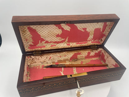 Antique Victorian Tunbridge Ware Mosaic Inlaid Box / Glove Box – 23.5cm Cube Mosaic & Cubes c1870
