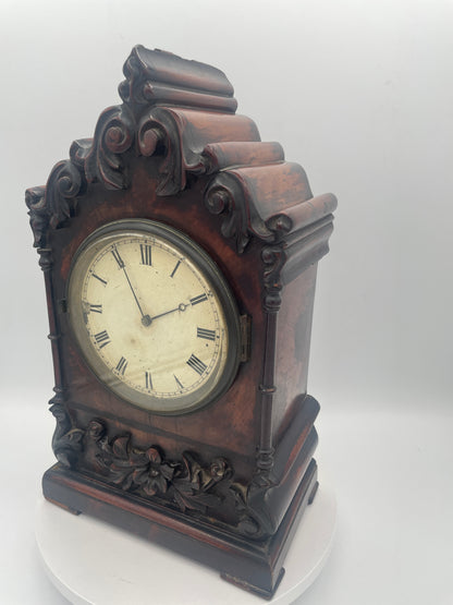 Early Victorian Carved Mahogany Architectural Mantel Clock Case – 29cm Tall with Converted Pocket Watch Movement