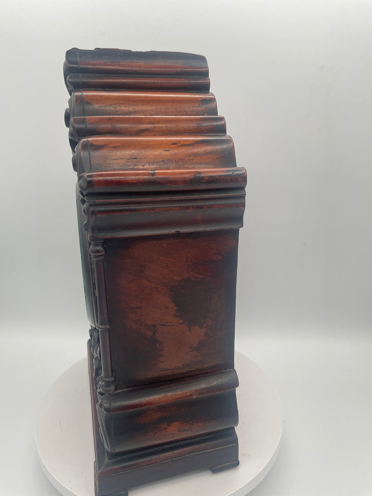 Early Victorian Carved Mahogany Architectural Mantel Clock Case – 29cm Tall with Converted Pocket Watch Movement