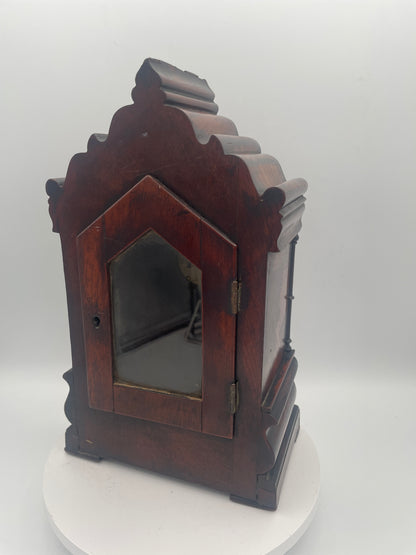 Early Victorian Carved Mahogany Architectural Mantel Clock Case – 29cm Tall with Converted Pocket Watch Movement
