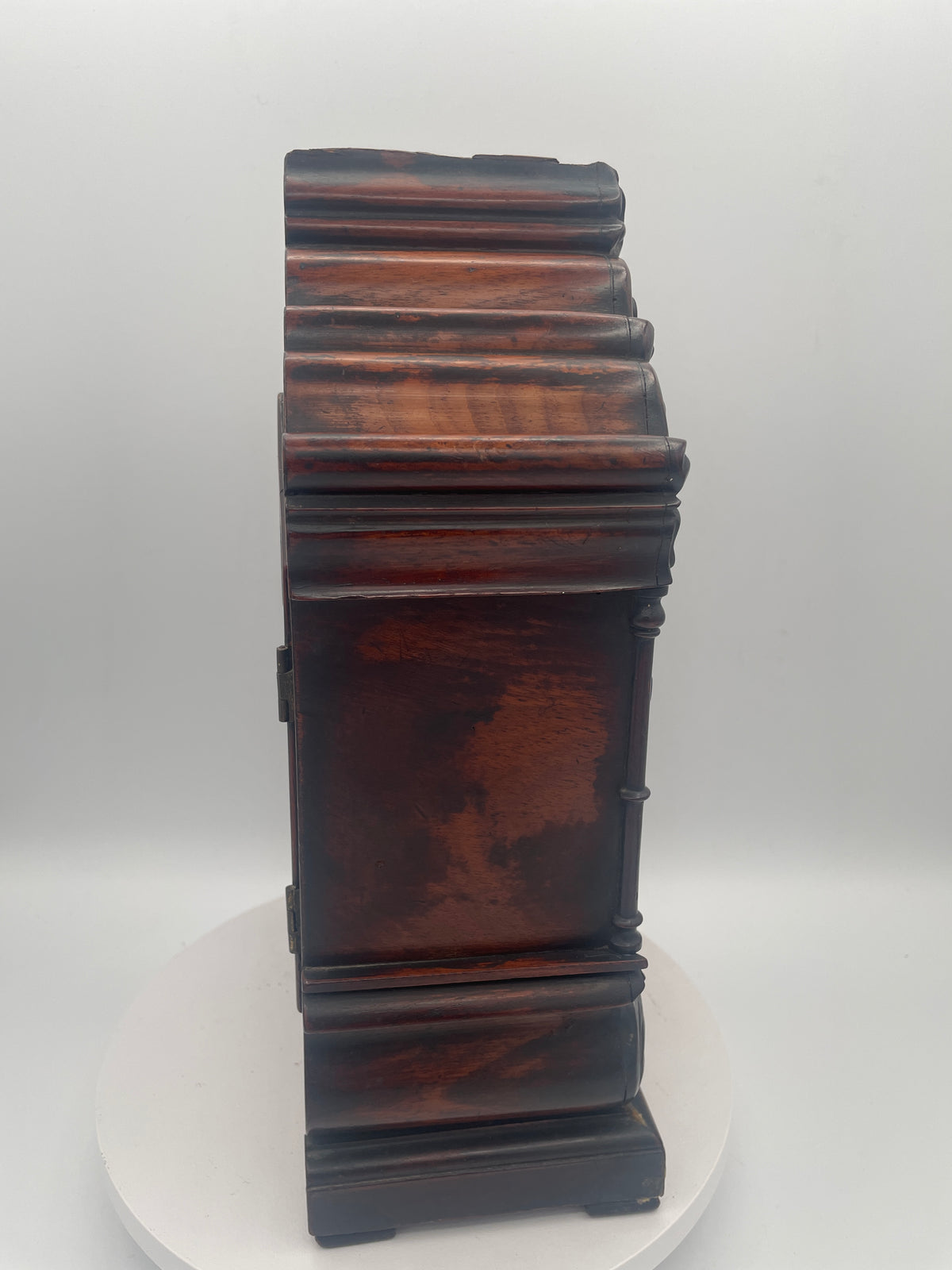 Early Victorian Carved Mahogany Architectural Mantel Clock Case – 29cm Tall with Converted Pocket Watch Movement