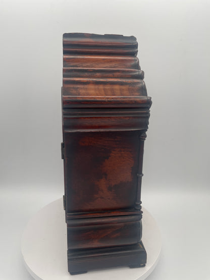 Early Victorian Carved Mahogany Architectural Mantel Clock Case – 29cm Tall with Converted Pocket Watch Movement