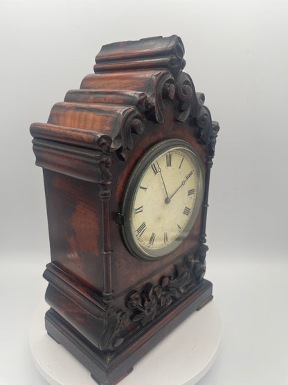 Early Victorian Carved Mahogany Architectural Mantel Clock Case – 29cm Tall with Converted Pocket Watch Movement