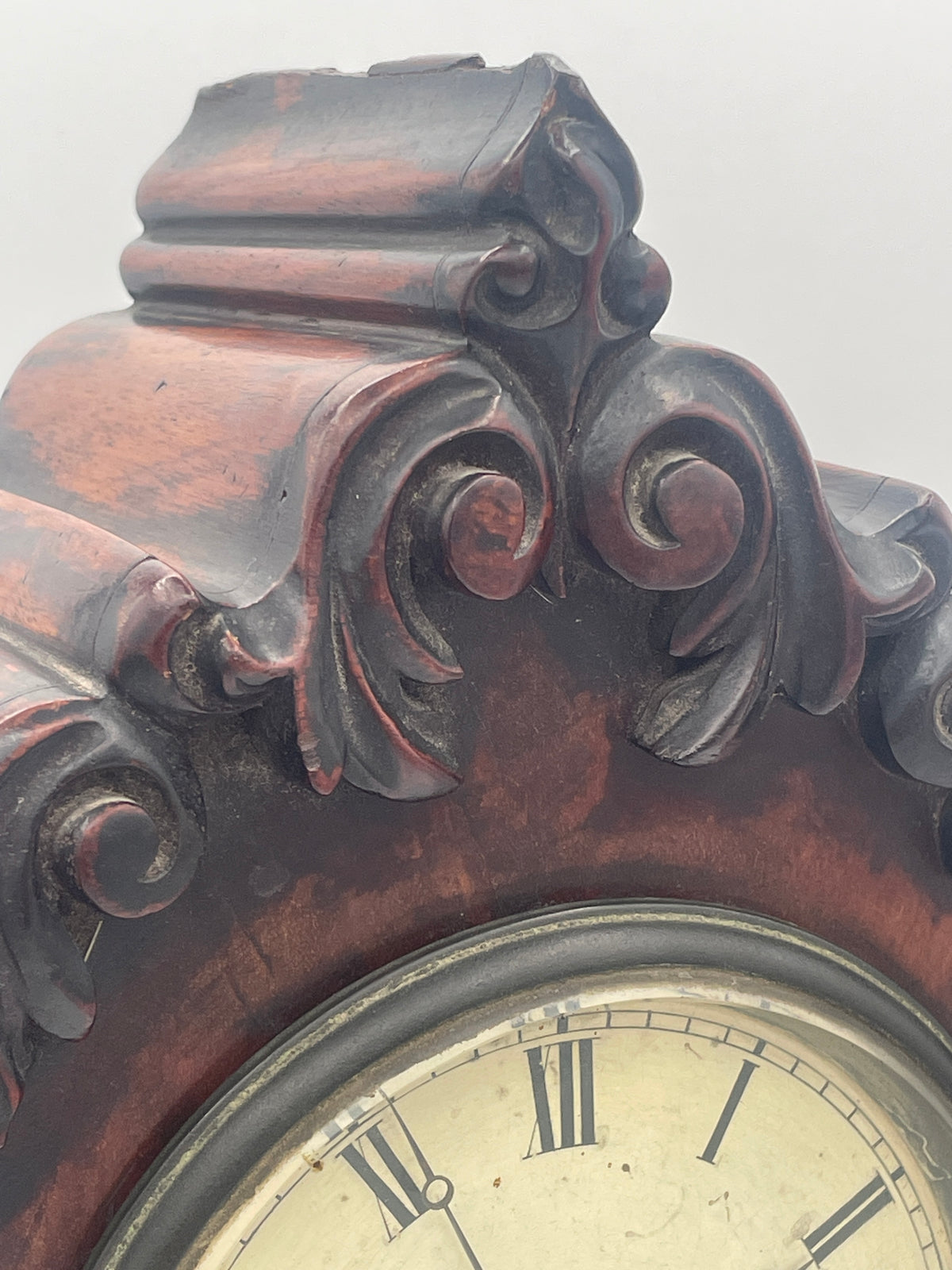 Early Victorian Carved Mahogany Architectural Mantel Clock Case – 29cm Tall with Converted Pocket Watch Movement
