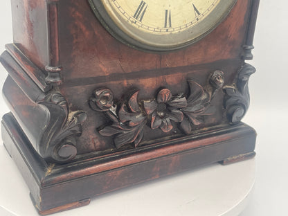Early Victorian Carved Mahogany Architectural Mantel Clock Case – 29cm Tall with Converted Pocket Watch Movement
