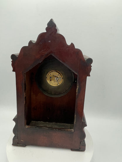 Early Victorian Carved Mahogany Architectural Mantel Clock Case – 29cm Tall with Converted Pocket Watch Movement
