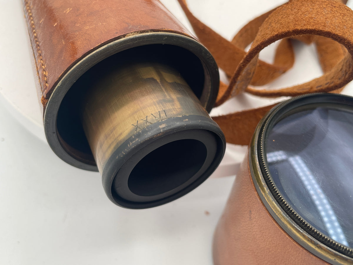Antique Aitchison London "The Target" Brass & Leather Field Telescope – No. 5892 with Original Case
