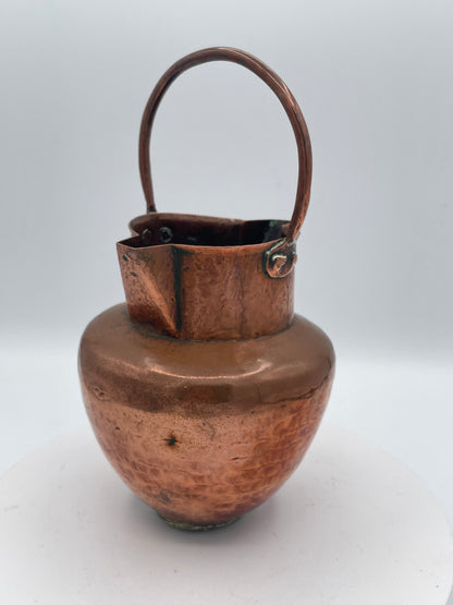 Antique Arts & Crafts Hand-Hammered Copper Double-Spouted Ewer / Jug – 21cm Planished Water Vessel