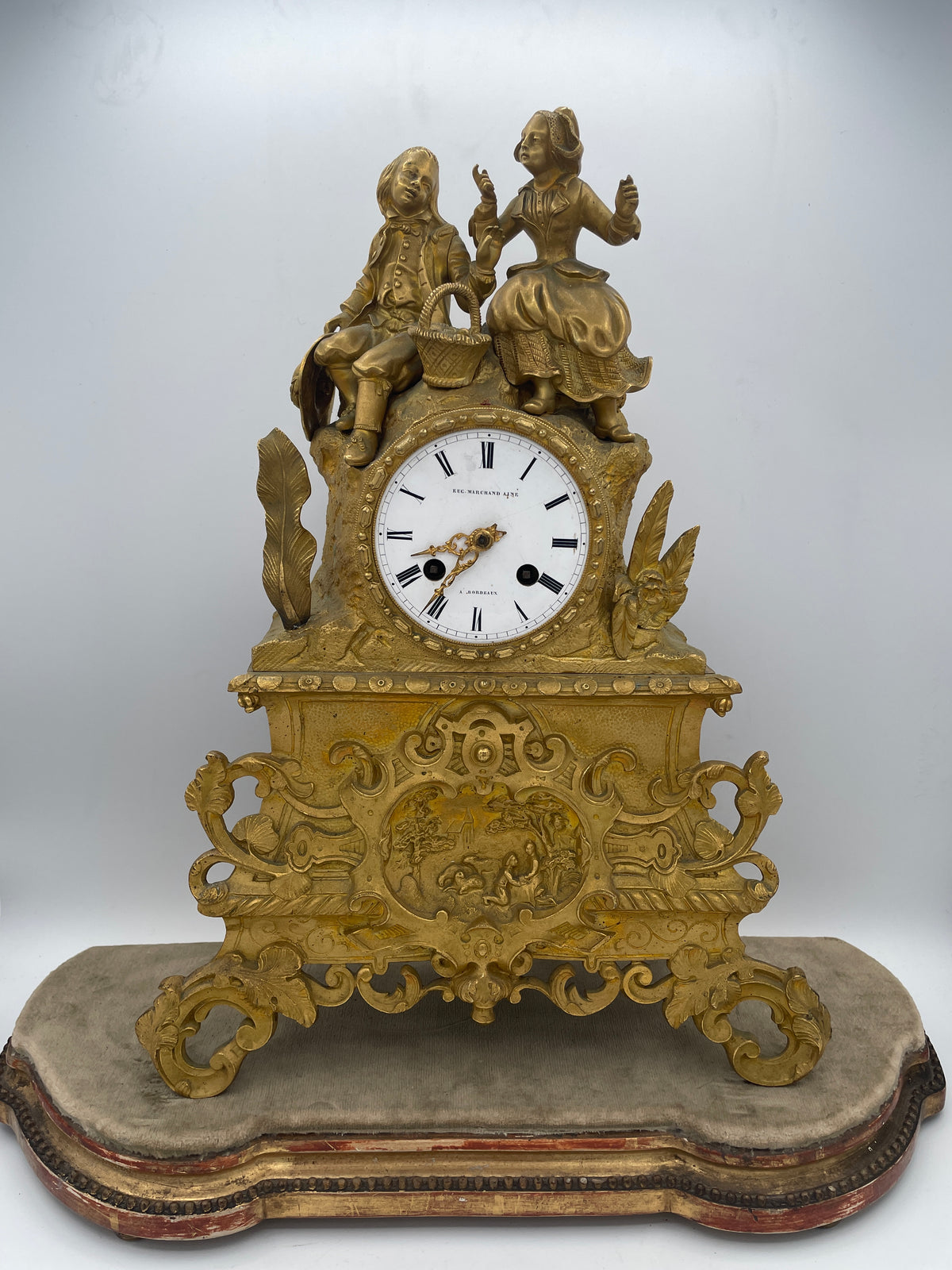 Antique French Ormolu & Gilt Bronze Figural Mantel Clock – 45cm Tall Pastoral Couple with S. Marti Movement