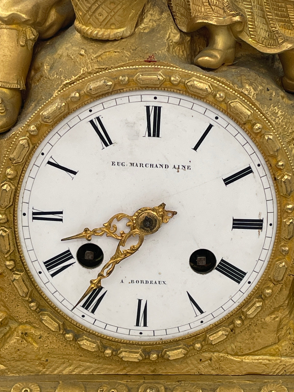 Antique French Ormolu & Gilt Bronze Figural Mantel Clock – 45cm Tall Pastoral Couple with S. Marti Movement