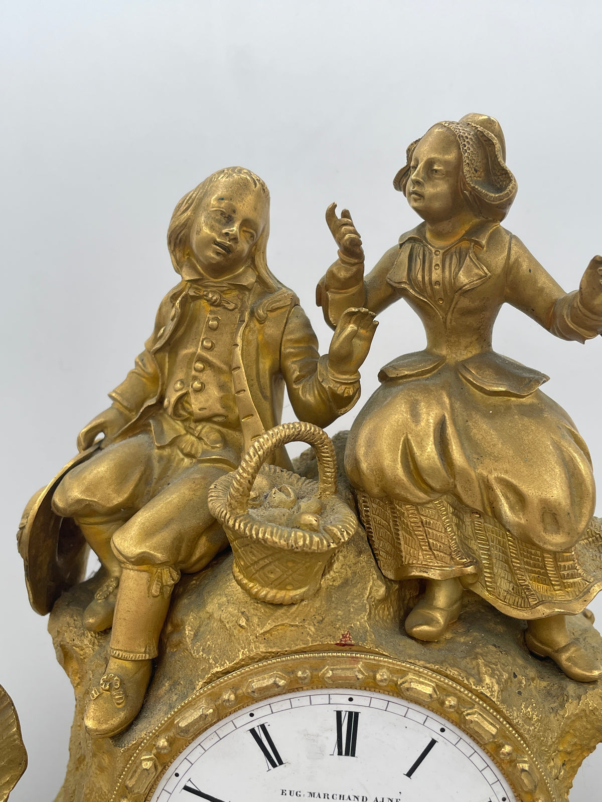 Antique French Ormolu & Gilt Bronze Figural Mantel Clock – 45cm Tall Pastoral Couple with S. Marti Movement