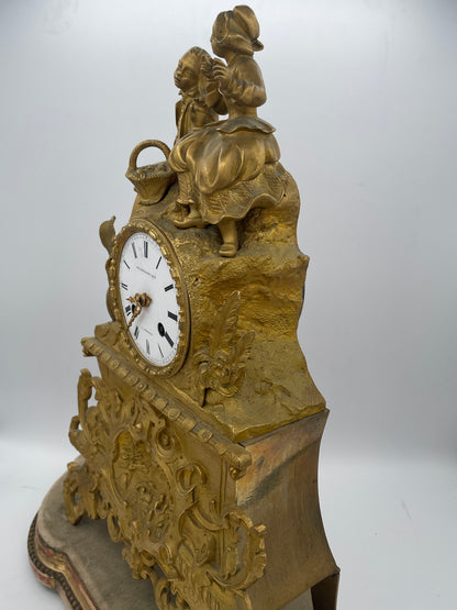 Antique French Ormolu & Gilt Bronze Figural Mantel Clock – 45cm Tall Pastoral Couple with S. Marti Movement